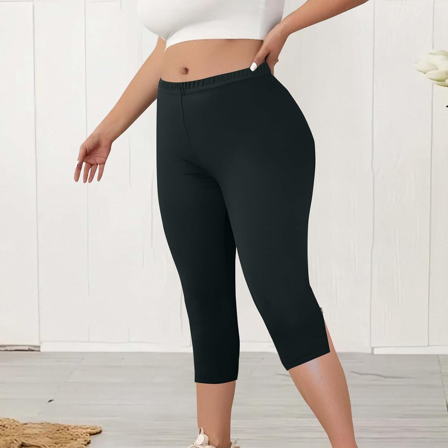 Work Pants for Women Summer High Waisted Soft Stretchy Capris Dressy Casual Plus Size Capri Pants Pull On Slacks