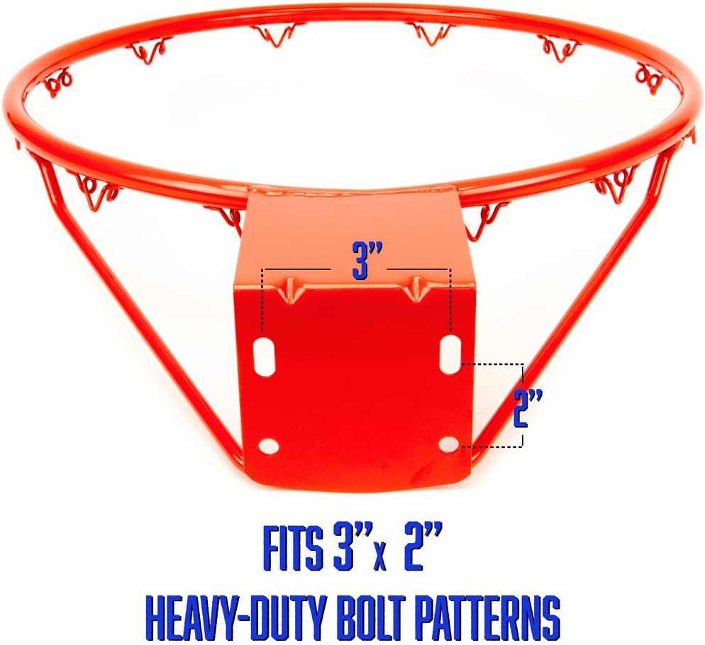 Crown Sporting Goods Classic Orange 18-inch Solid Steel Basketball Rim with Free All-Weather Net - Fits 5" x 5" and 5" x 4" Heavy-Duty Bolt Patterns