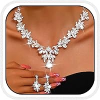 Unicra Rhinestone Bridal Jewelry Set Gold Necklace Earrings Leaf Design Wedding Prom Formal for Brides Bridesmaids
