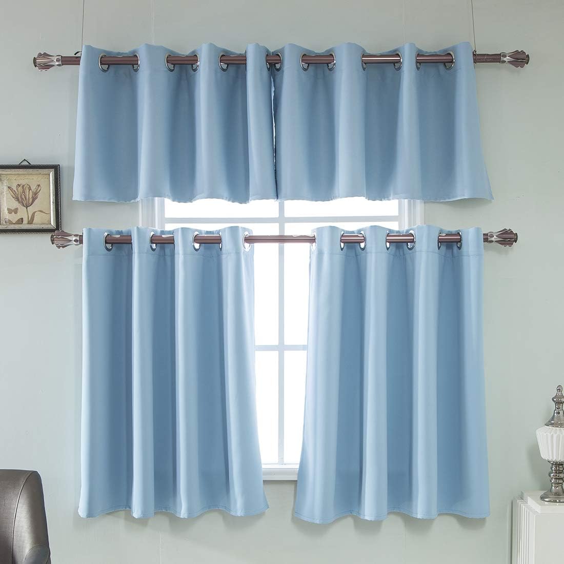 vctops Blackout Tier Curtains 35 inch for Small Window Grommet Top Thermal Insulated Kitchen Short Curtain Window Treatment 2 Panels Grommet Top (Sky Blue,52" x 35")