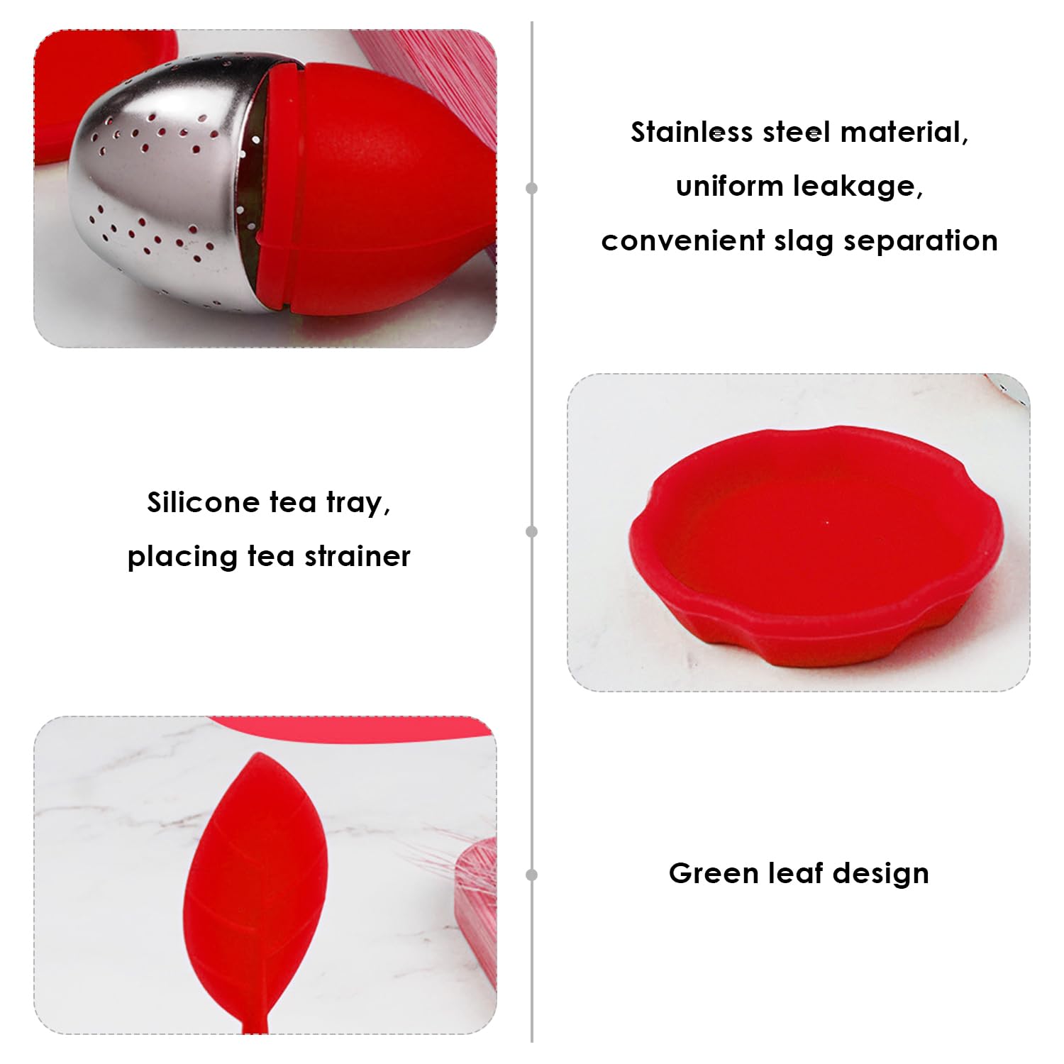 Lot De 4 Infuseurs à Thé En Silicone Avec Longue Poignée - Accessoires Thé Feuilles & Cœurs