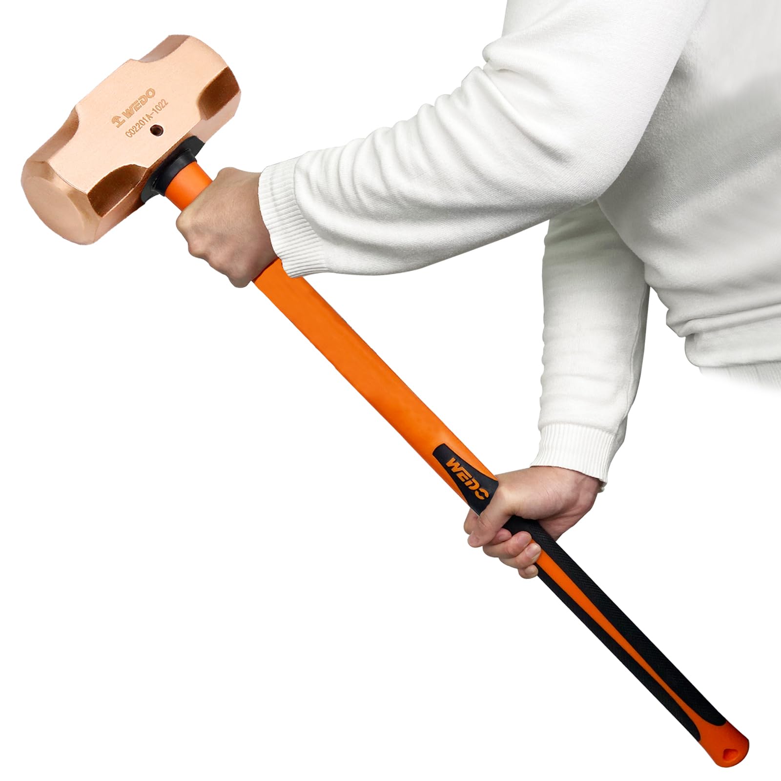 WEDO Miedziany młotek kowalski z uchwytem z włókna szklanego, długi prosty uchwyt, długość 900 mm, 7,3 kg