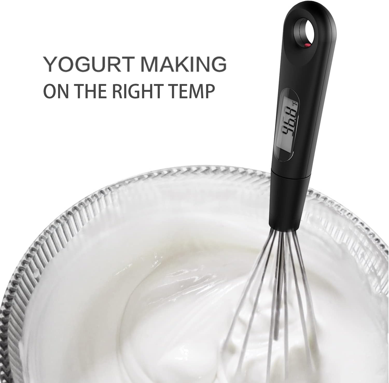 review Iqidot Stainless Steel Wire Whisk & Digital Instant Read Thermometer can be Hot Chocolates Whisk Thermometer or Digital Candy Thermometer for Icing Creamer, Yogurt, Sauces and Homemade Soup Thicken