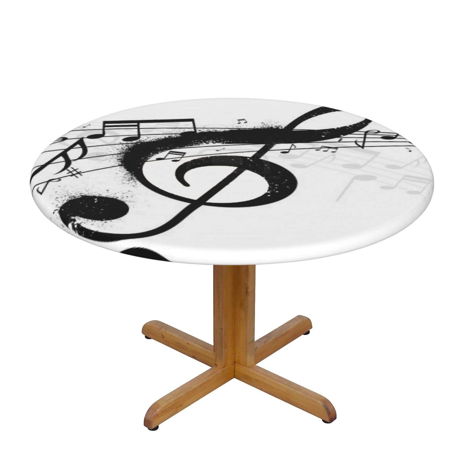 EZDLOWVBA Music Note print Round Tablecloth with Elastic Fits Tables Outdoor Tablecloth,Stain Resistant Table Cover for Kitchen Dining Parties