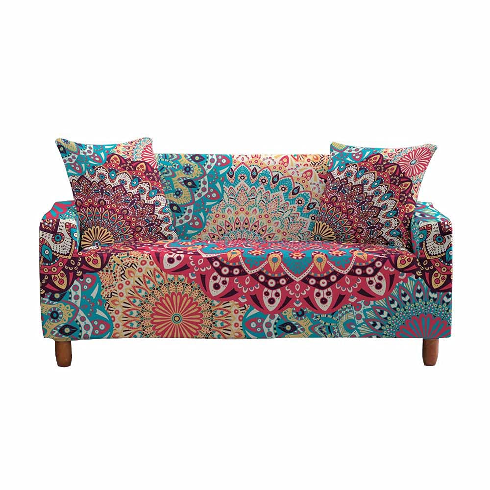 Fansu Indian Style 3D Colorful Mandala Printed Sofa Cover Slipcover Stretch Furniture Cover Universal Settee Couch Cover Home Decor,Non Slip Removable Washable Pet Protector (,3 Seater(190-230Cm))