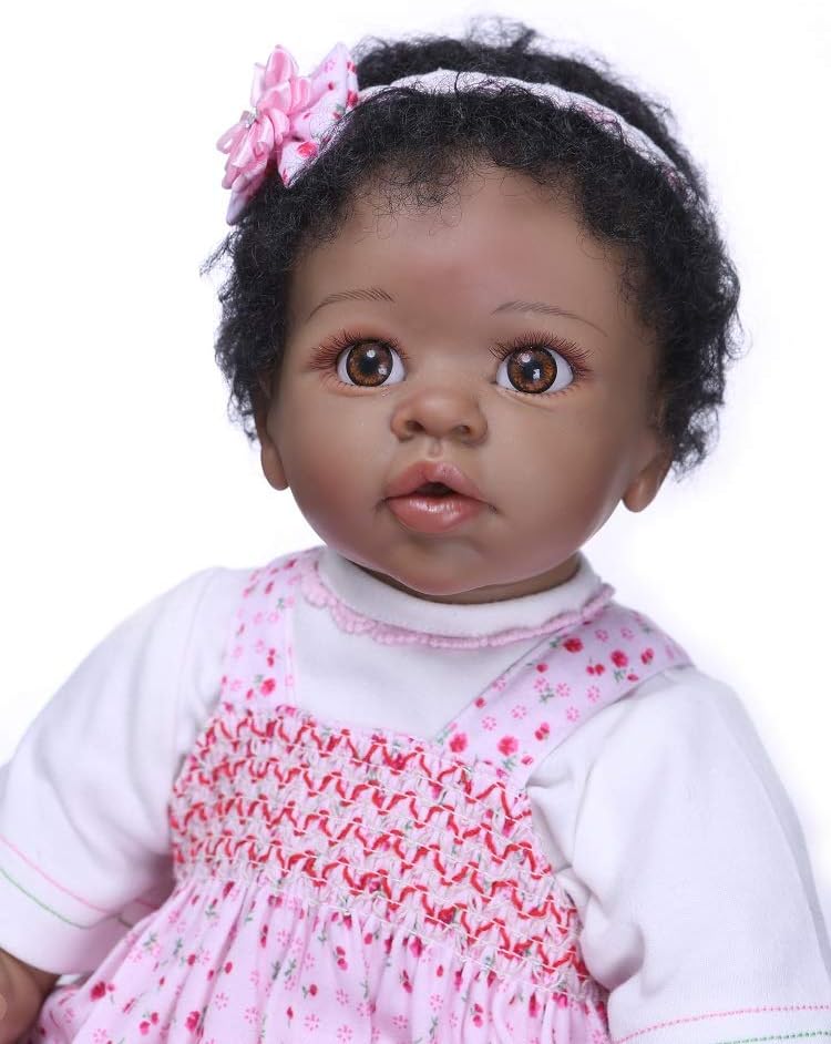 Pinky Reborn Toddler 22Inch55cm Reborn Baby Dolls Silicone Vinyl Handmade Black India Style Dolls Toys for Children Birthday Gifts Smile Girl