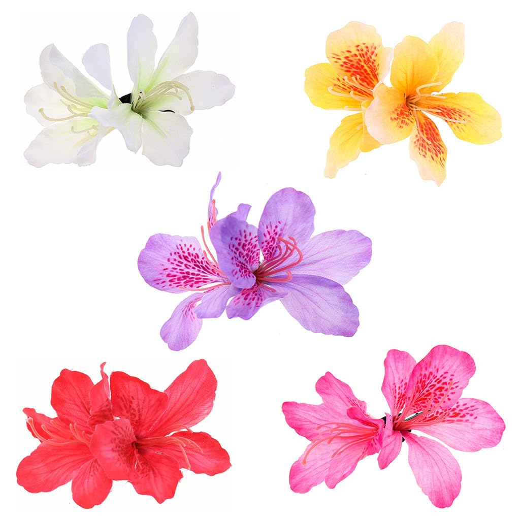 ALIMITOPIA Flower Hair Clip Bohemia Hawaiian Fabric Artificial Azalea Flower Alligator Hair Clip Hairpin Barrette Headdress Bobby Pins Headwear Hair Accessories(4.7 inches;5pcs)