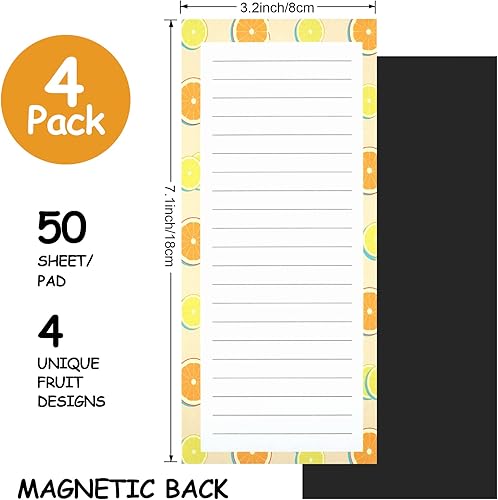 Miniatura 2 de Paquete de 4 blocs de notas magnéticos para refrigerador, almohadilla magnética para lista de comestibles para refrigerador, diseño de frutas,