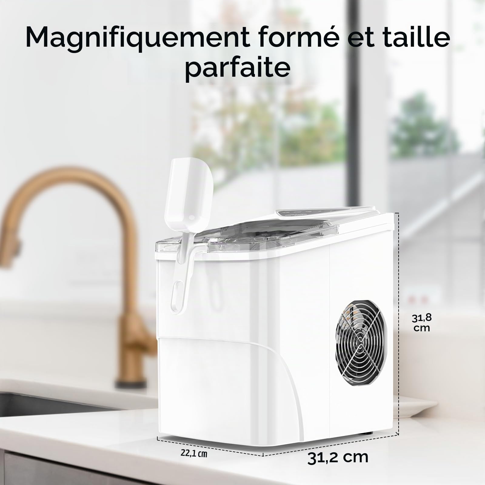 Mini machine à glaçons portable, 15 kg/24 h, compacte, plan de travail, machine à glace rapide de 6 minutes, auto-nettoyante pour la maison