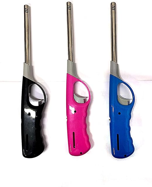 KING KARAN® Pack of 3 Refillable Safety Gas Candle BBQ Fire Lighter Plastic 27 cm Colour