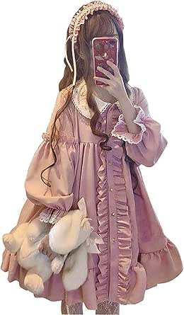 Amazon Co Jp Porin 量産型 服 ワンピース 長袖 ロリータ ファッション コスプレ 乙女 系 夢展望 アンクルージュ メンヘラ 服 ロリィタ 丸襟 可愛い ピンク フリル レース 中学生 高校生 クリスマス ハロウィン ホビー