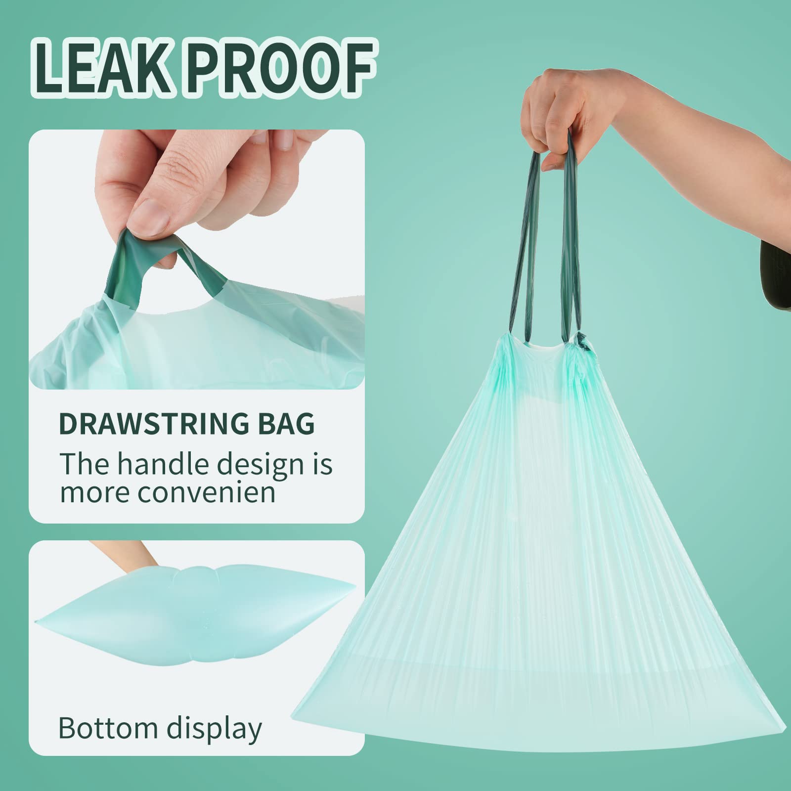 Bolsas de basura biodegradables con cordón, 4 galones, bolsas de basura 100% compostables, bolsas de basura para cocina, baño, oficina, jardín, certificación BPI ASTM D6400 y Europa OK Compost Home