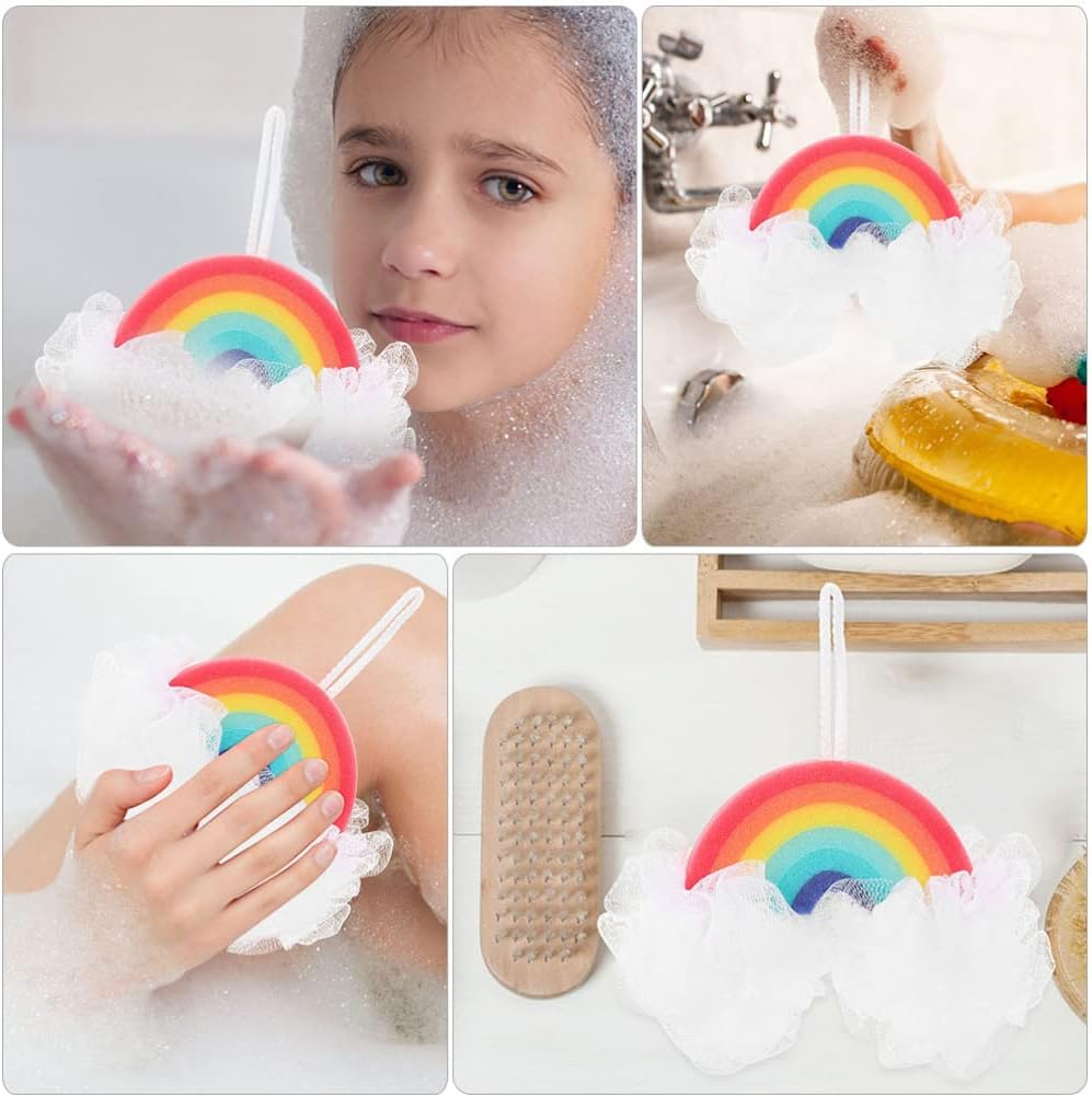 Rainbow Bath Sponge for Kids 7.87 Inch Soft Shower Puff Loofah Mesh Exfoliating Body Scrubber Baby Bath Accessory - Image 6