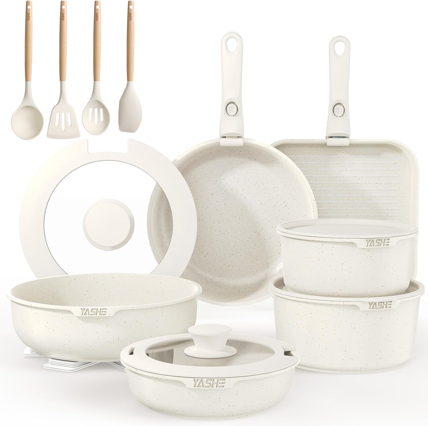 Set poêles casseroles granit induction YASHE amovible 21 pièces