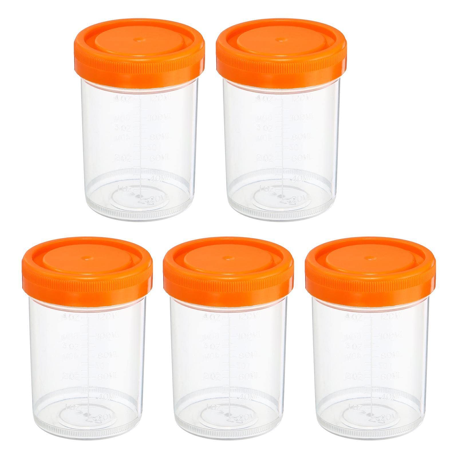 Tool parts 120mL Sample Cups 5Pcs Sample Container Leak Proof Screw Cap for Lab Home Orange