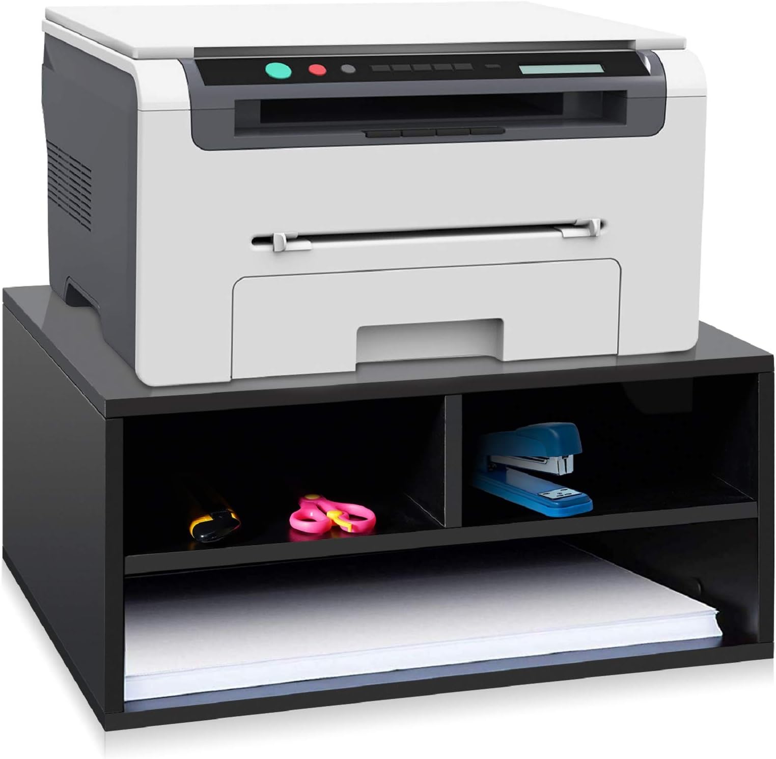 Wood Printer Stands with Storage, Printer Stand Shelf, Workspace Desk Organizers Desk Paper Organzier for Home & Office, Printer Riser, 2 Tier (Black)