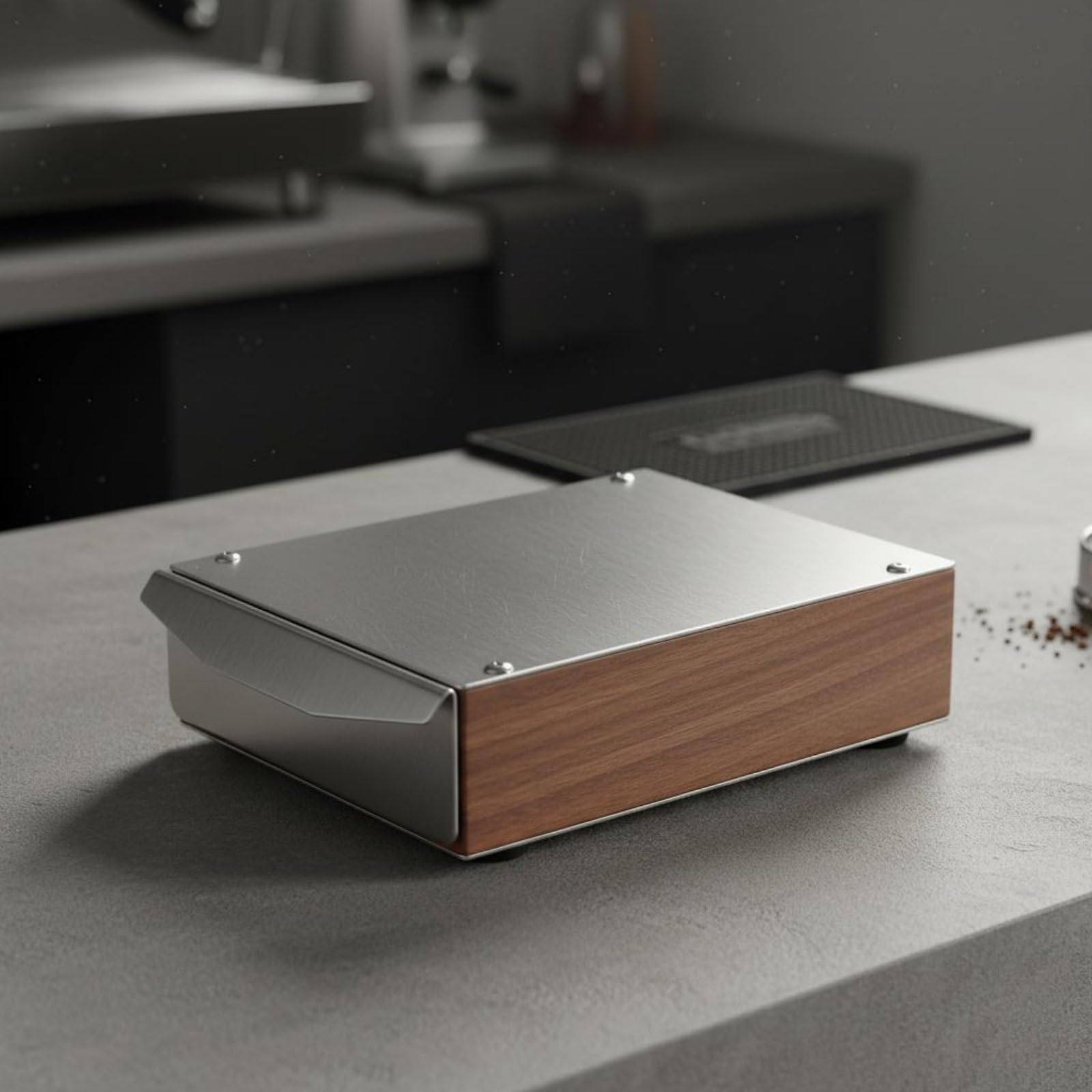 rockible Box Scarta Caffè in Legno Legno Scuro Design Professionale Cassetto Battifondi Caffè Piedini Antiscivolo Cassettino Raccogli-Fondi, Nero