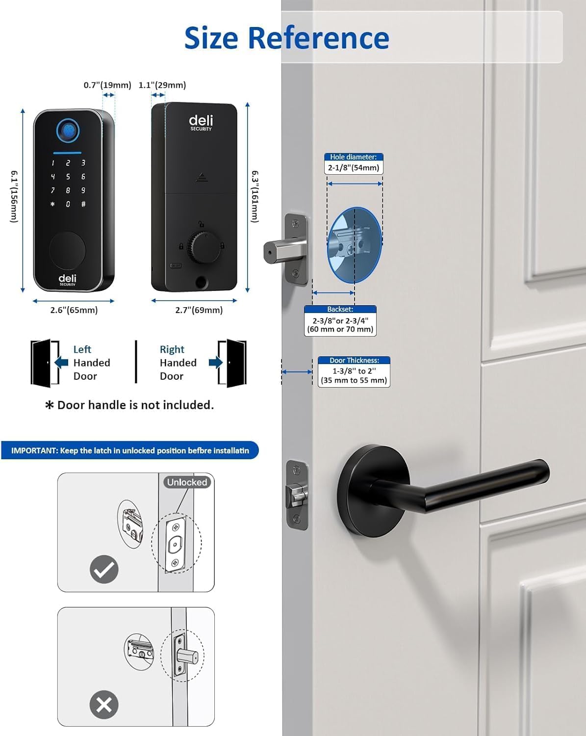 Door measurement and latch installation guide