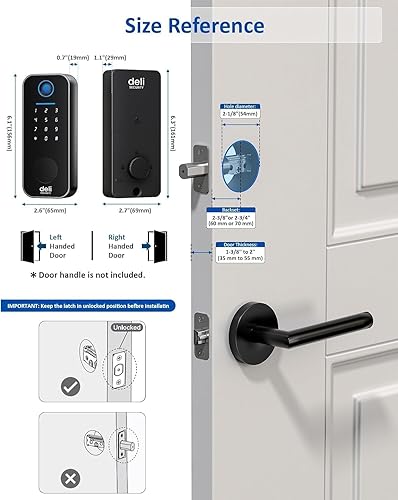 Miniatura 8 de Cerradura inteligente de cerrojos, cerradura de puerta de entrada sin llave 5 en 1 con control de aplicación, teclado electrónico de pantalla