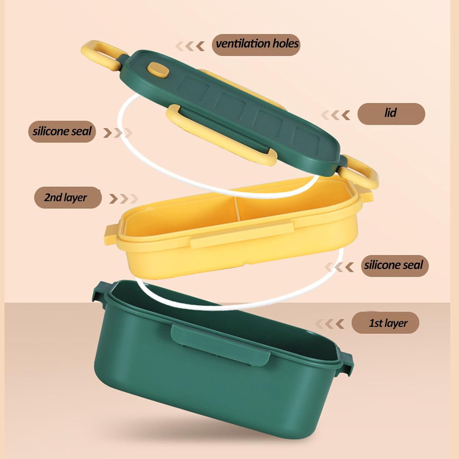 Bento Lunch Box Adult Bento Box, 3 Compartment Lunch Container Stackable Food Container, 34 OZ/1000ML Leakproof Meal Prep Containers for Men Women, BPA Free (Green) - Image 4