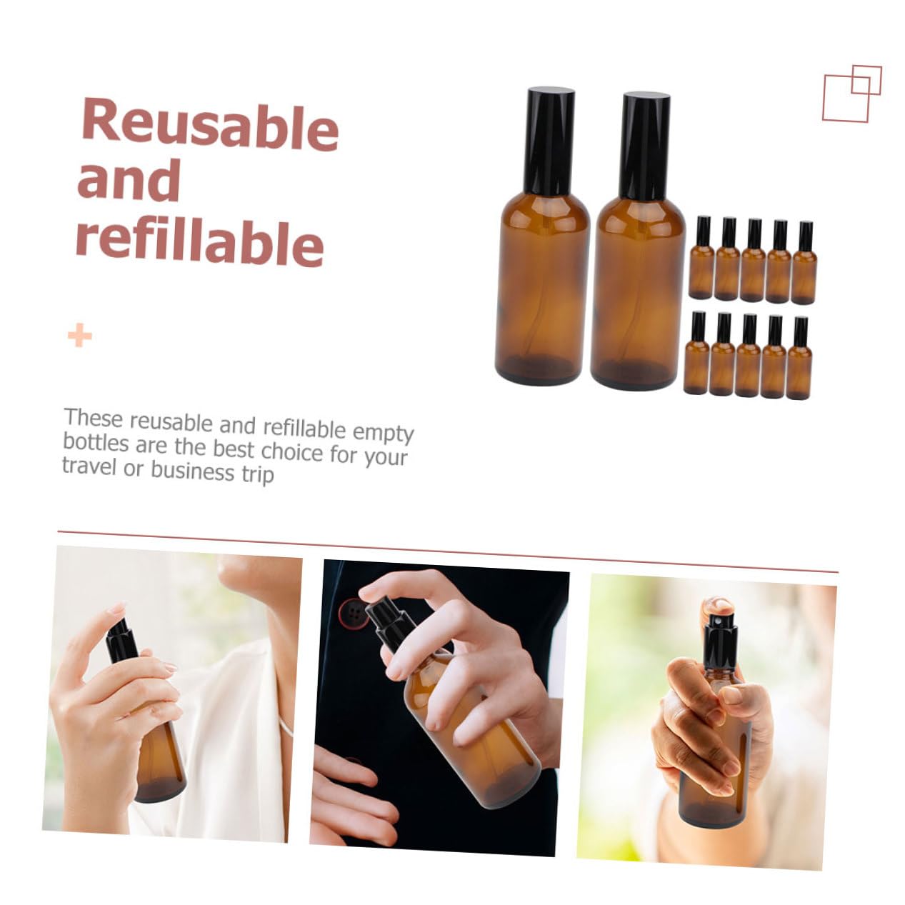 12 Stück Teiliges Braunglas Sprühflaschen für Ätherische Öle und Emulsionen Leichte Langlebige Reisezerstäuber Wiederbefüllbare Nebelsprühflaschen für Kosmetik und