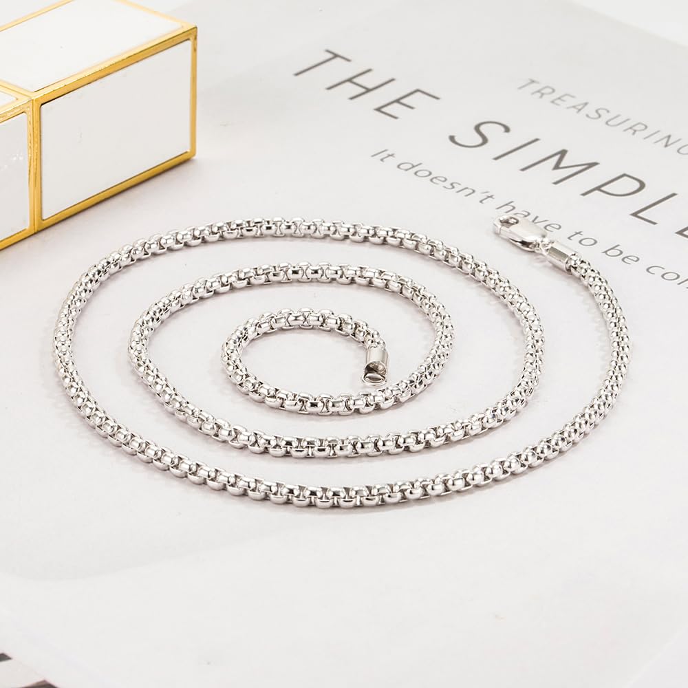 Dankadi - Collar fino de 3 mm en plata 925, cadena Rolo Fine 16" 17" 18" 19" 20" 22" 24" 26" 28" 30" para colgante de eslabones de caja redonda cuadrada, diseño italiano joyas para hombre mujer
