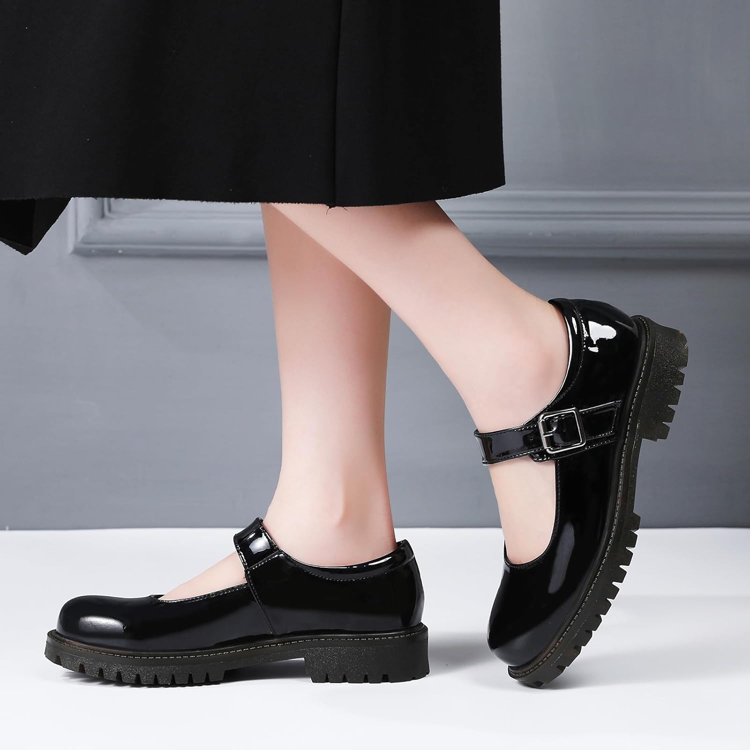 Women's Mary Jane Flats in Black Chunky Comfortable Non-Slip Sole Cute Dressy Design for Casual School or Work for Mary Jane Women Shoes - Image 2