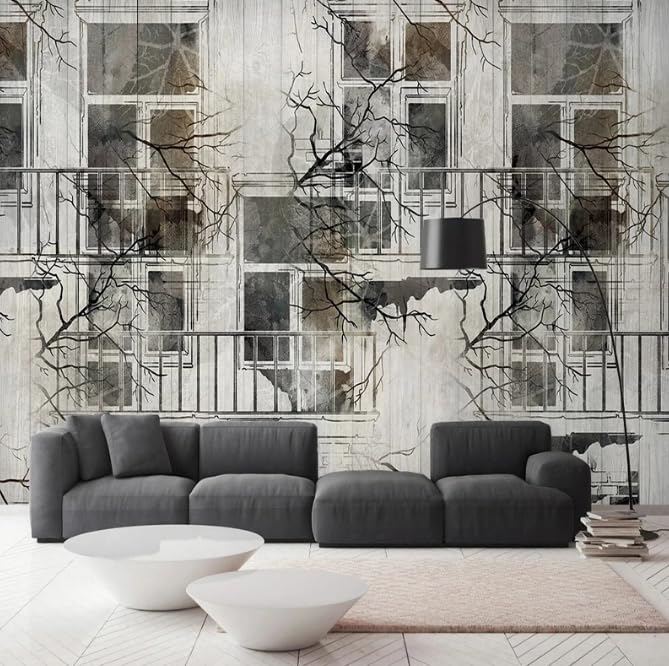 Papier peint salon noir aquarelle décor mural panoramique chambre 350x256 cm