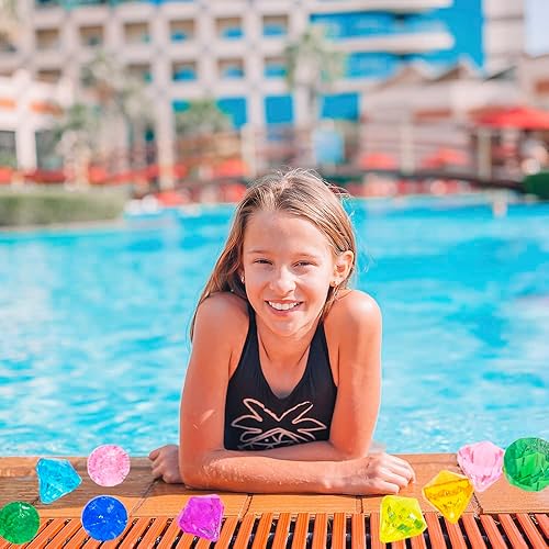 Miniatura 3 de Hercugifts Juguetes de buceo, juego de 10 diamantes grandes con caja de pirata del tesoro, juguetes de piscina, gemas juguete subacuático para uso