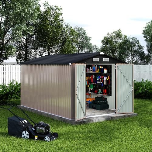 Outdoor Metal Sheds 8x12, Outdoor Storage Shed MetalGarden Tool Shed for Backyard, Metal Utility Sheds Buildings with Air Vent