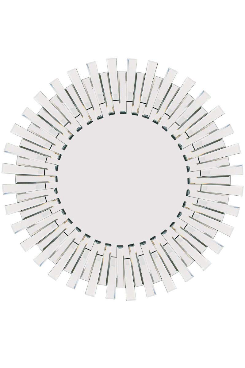MirrorOutlet Modern Unique 3D Sunburst All Glass Venetian Round Wall Mirror, Silver, 3.5 x 91 x 91 cm,JH006