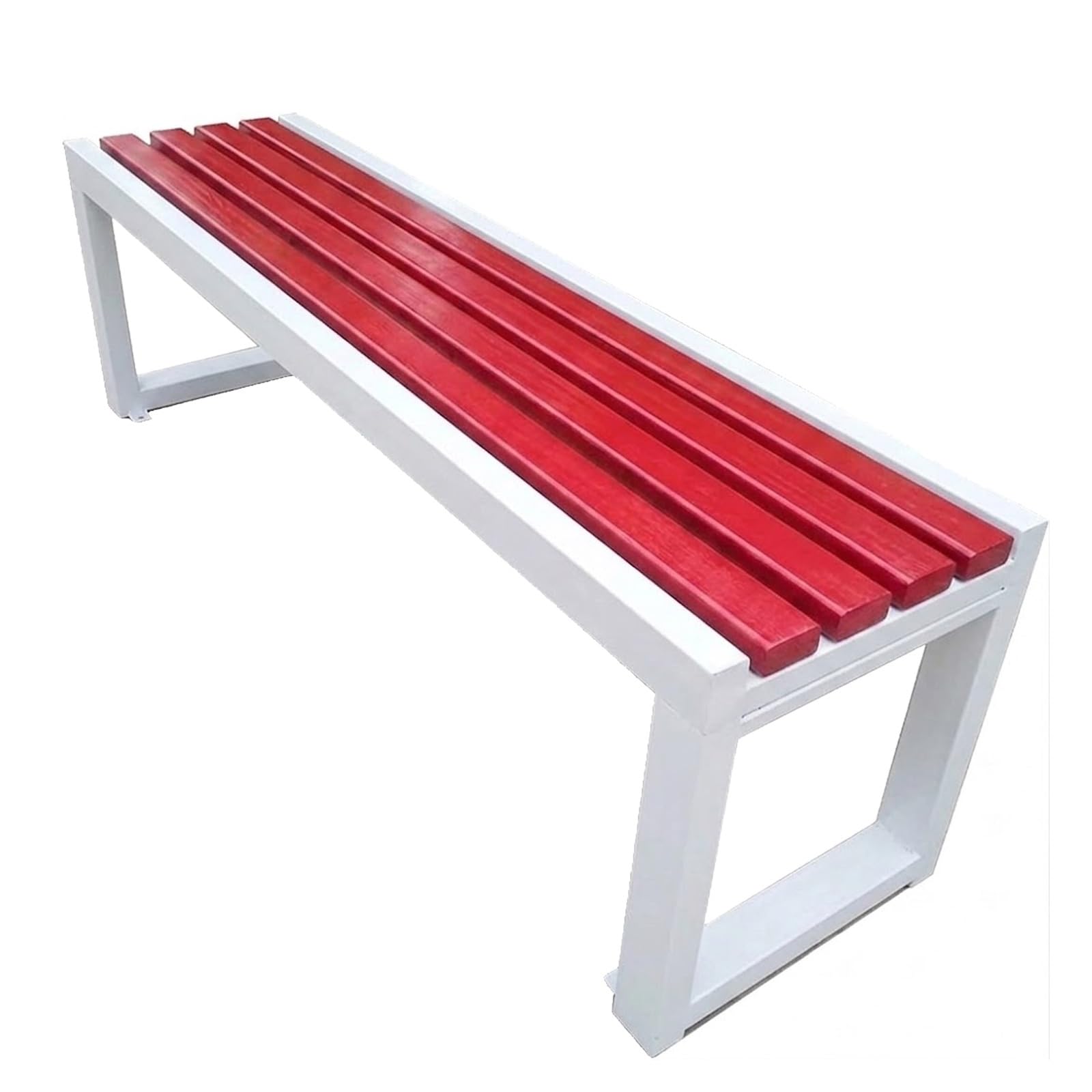 Banco de jardín resistente a la intemperie de 80 a 180 cm, marco de metal, asiento de listones para patio, porche, césped, balcón, muebles elegantes en rojo y blanco