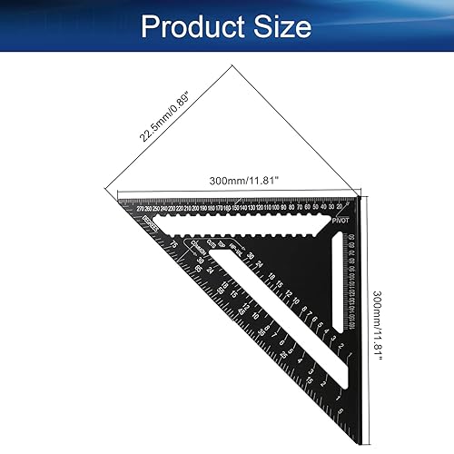 Miniatura 2 de Bettomshin 1Pc Aluminum Alloy 12 Inch Rafter Square, Black Triangle Carpenter Square, Carpenter Measuring Layout Tool Alloy Triangle Ruler, Square