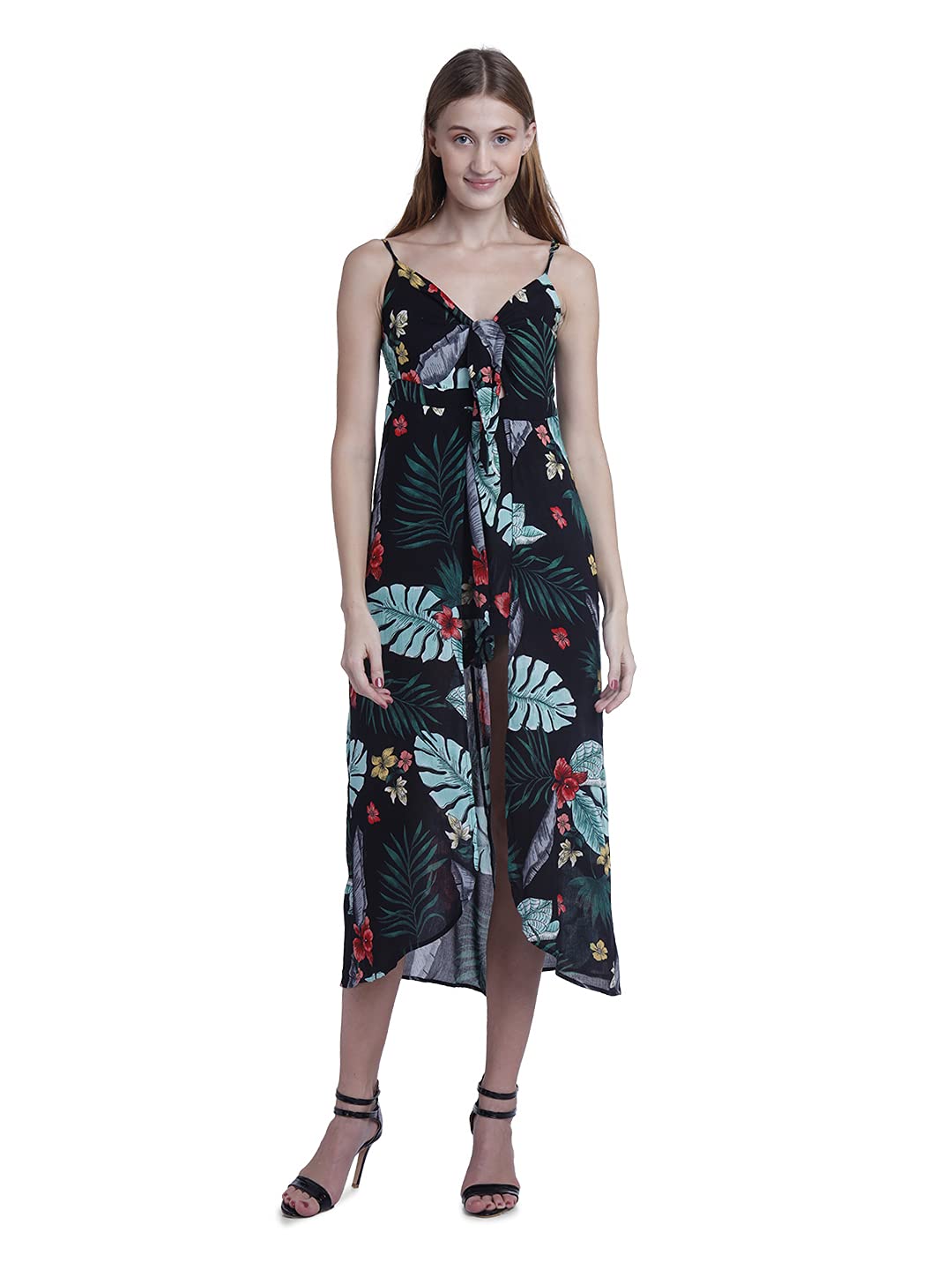 Women Polyester Navy Blue & Green Floral Print with Shorts Jumpsuit-image-2