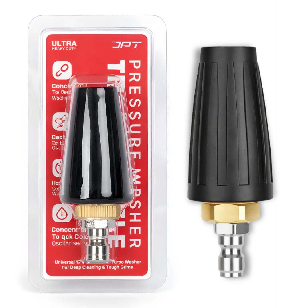 JPT Pressure Washer Turbo Nozzle | 360° Rotating Spray Turbo | 4000 PSI Pressure with 4.0 GPM | 1/4-Inch Quick Connector for Cleaning Brick, Concrete, and Vinyl Surfaces