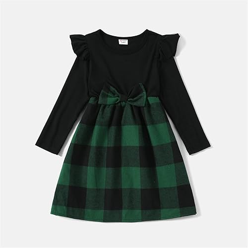 Miniatura 3 de PATPAT Conjuntos familiares a juego para mamá y yo, vestido a juego de manga larga a cuadros y camisas casuales con botones