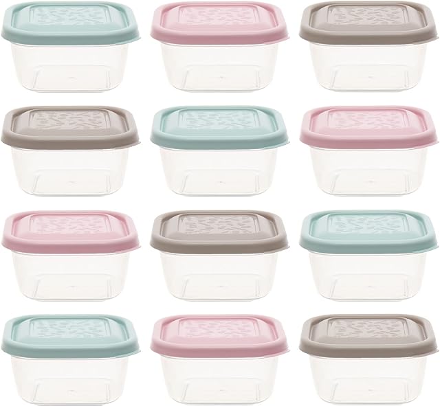 idea-station plastic food containers, 12 pieces, 300 ml, pastel, with cover, lids, stackable, pots, box, boxes, freezer, storage, small, mini, baby, snack, meal prep