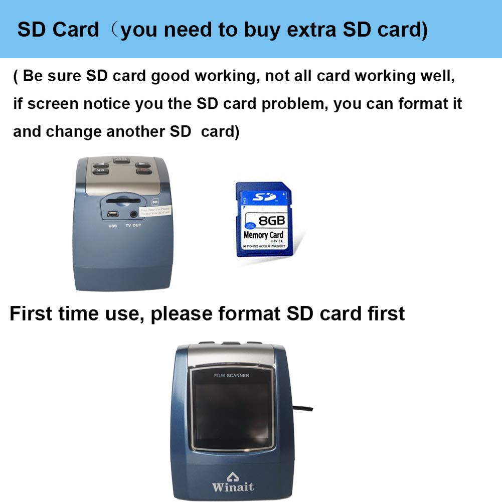 Scanner di pellicola digitale da 22 MP con display a colori da 2,4 '' per pellicola laterale e negativa 135, pellicola 110, pellicola 126, pellicola super 8 (colore blu)