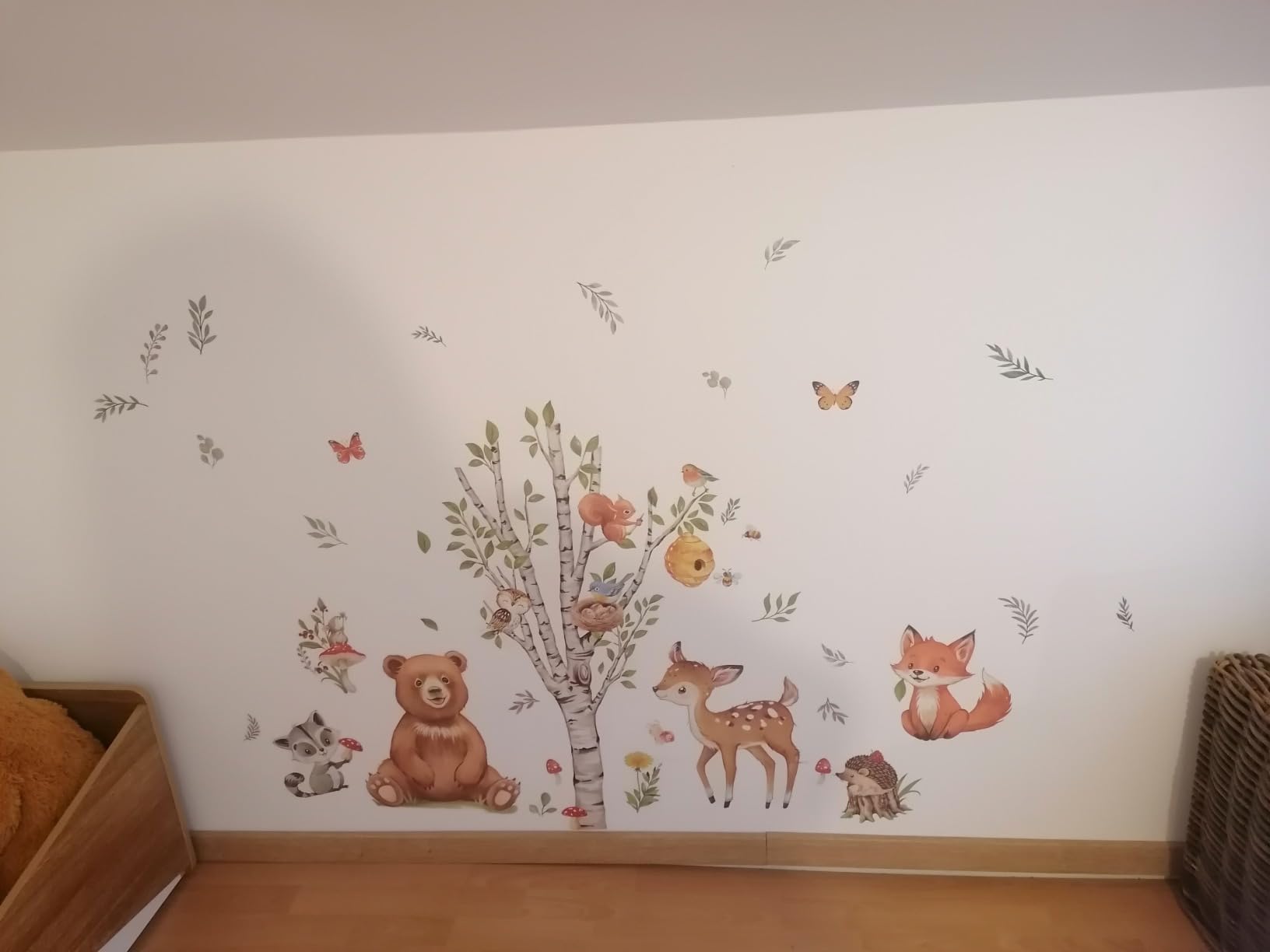 Autocollant Mural Géant - Forêt De Bouleaux Et Oiseaux, Déco Vinyle Blanc