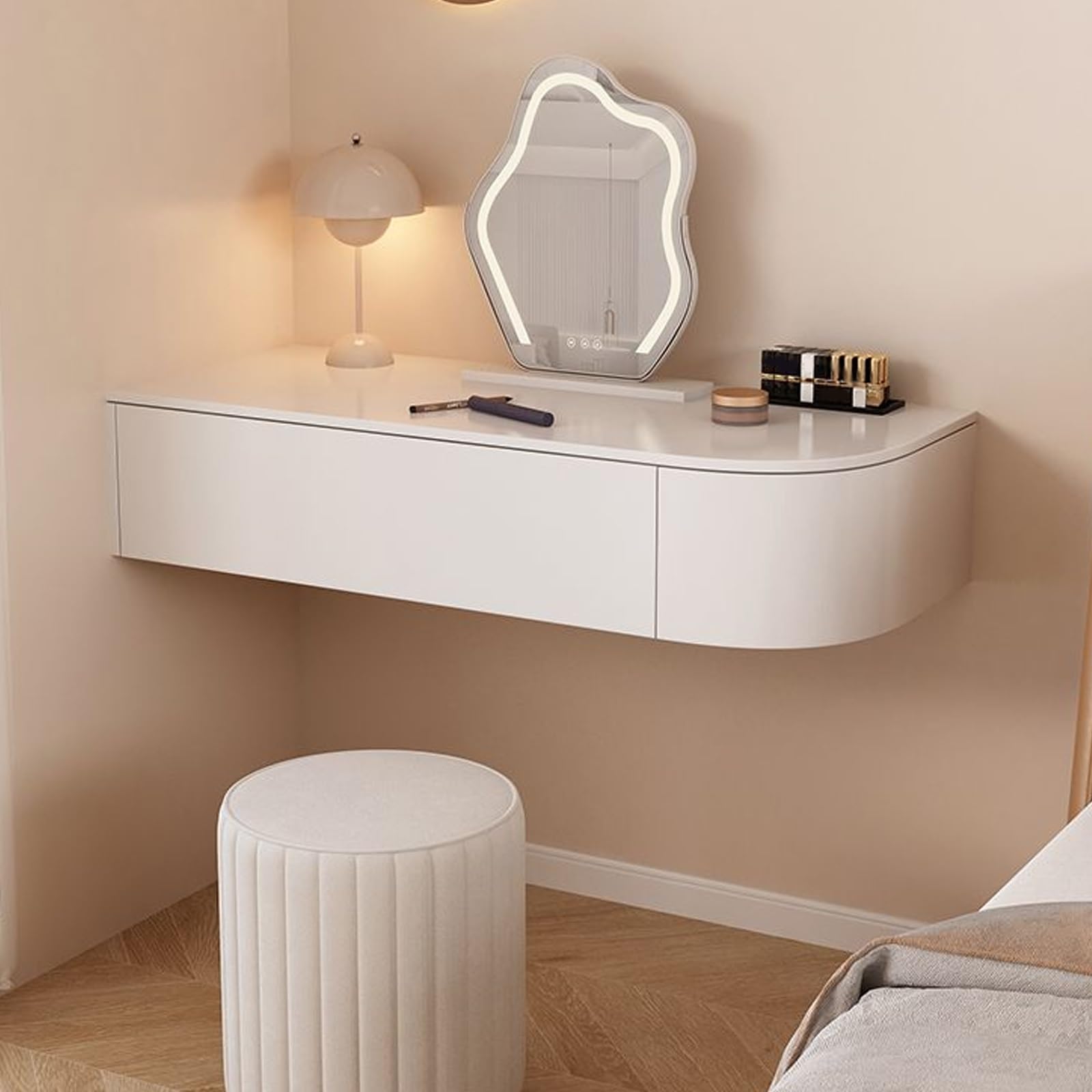 Estante flotante con cajón para organizar el tocador del dormitorio o baño pequeño