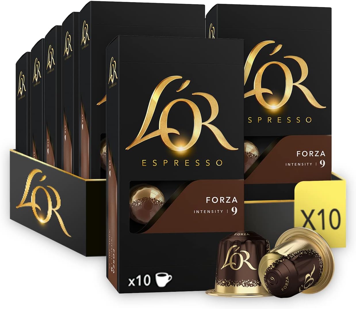 Espresso Coffee - Forza - Core Collection - Intensity 9 - Medium - 100 Aluminium Capsules Compatible with Nespresso Original Machine (Pack of 10)