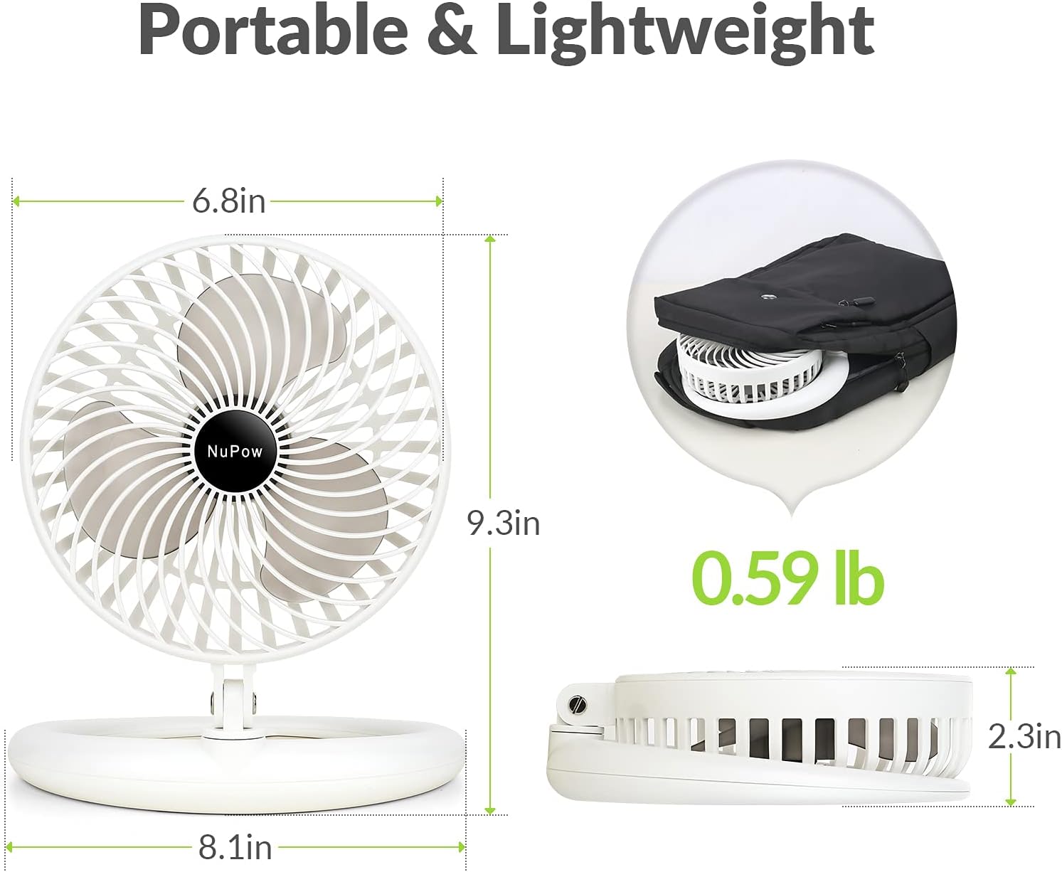 Desk Fan 8-Inch Quiet Small Table Fan, USB Powered Portable Foldaway Fan Adjustable 540-degree Angle, 3 Speed, Wall Mount, Mini Room Personal Fan for Home Bedroom Office, 5ft Cable (White)