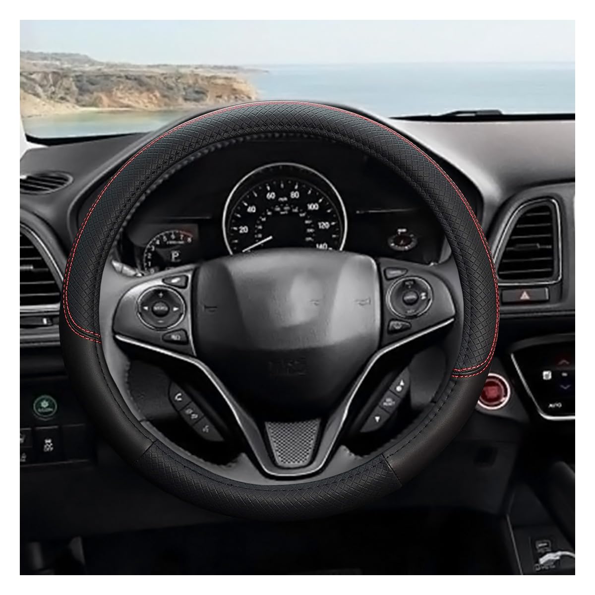 15 Inch Microfiber Leather Car Steering Wheel Cover, Non-Slip, Breathable & Soft Wheel Cover Protector, Universal Fit for Most Cars, Summer & Winter (Black)