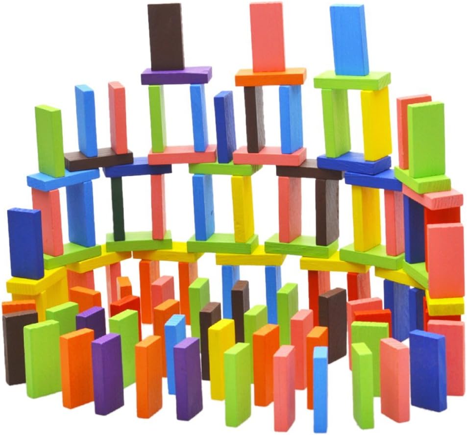 Toyshine 120 Pcs 12 Color Wooden Dominos Blocks Set, For Kids Board ...