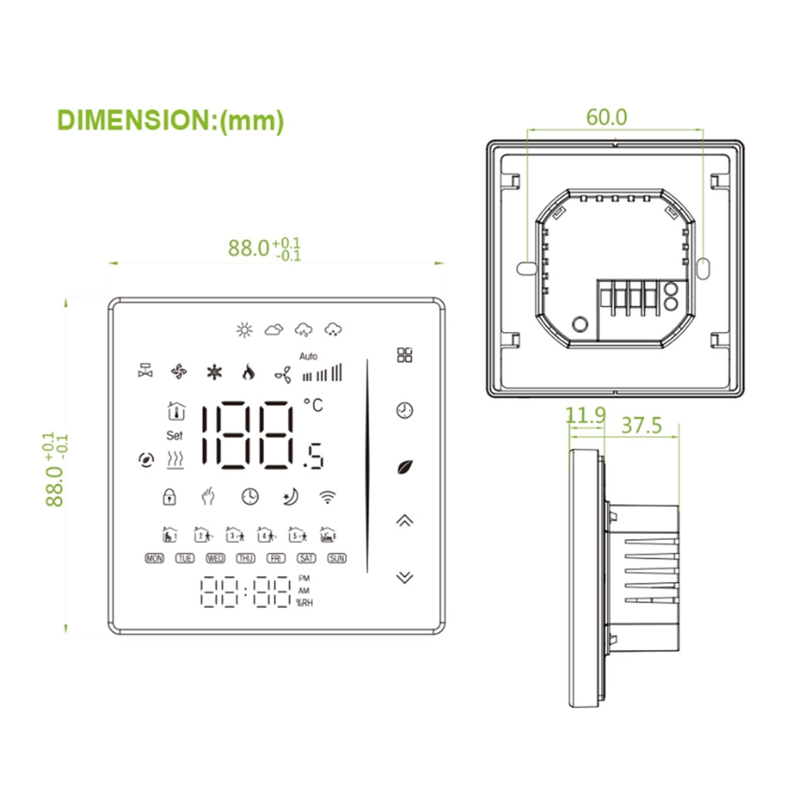 Termometro da interno igrometro digitale Controllo di temperatura del termostato intelligente WiFi for il riscaldamento del pavimento elettronico/acqua/gas caldaia Con display LCD(Noir,GC water gas bo