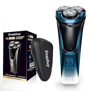 Snapbuy Electric Razor for Men Waterproof Cordless Shaver with 90-Min Runtime 4D Floating Precision Blades System Fast Charging