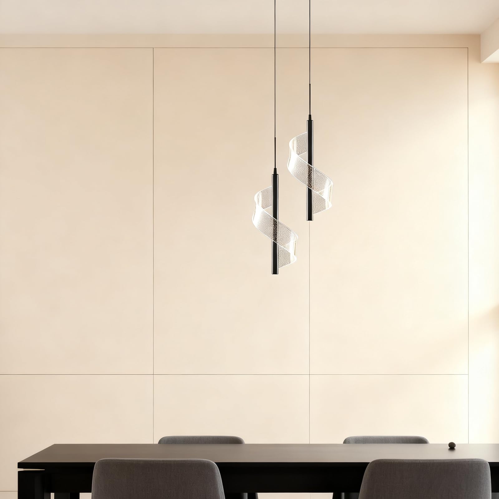 Nowoczesna złota lampa wisząca LED z 2 głowicami, akrylowa wstążka designerska, minimalistyczny żyrandol do kuchni, sypialni, jadalni, 10 W, regulowana wysokość 138 cm