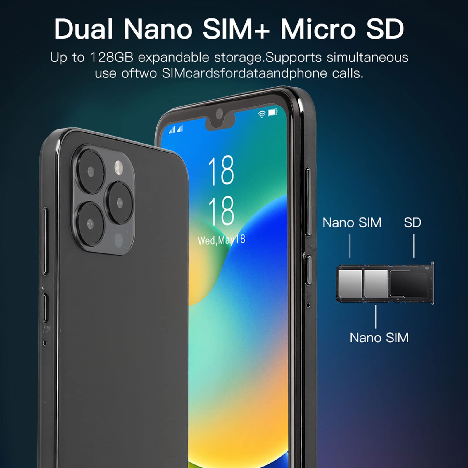 Smartfon I14 Pro Max O Przekątnej 6,1 Cala Z Podwójną Kartą I Podwójnym Trybem Gotowości, Odblokowanym Telefonem Z Systemem Android 32G I Funkcją Rozpoznawania Twarzy Tylny Aparat 16 MP Hi Res (UE)