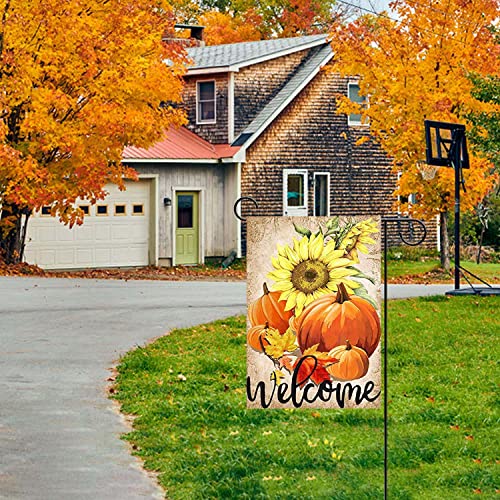 Lhsion Pumpkin Sunflowers Garden Flag 12.5 X 18 Inch Welcome Fall Garden Flag Decorative House Yard Double Sided Flag For Indoor & Outdoor Autumn Thanksgiving Day Decoration #TOP4