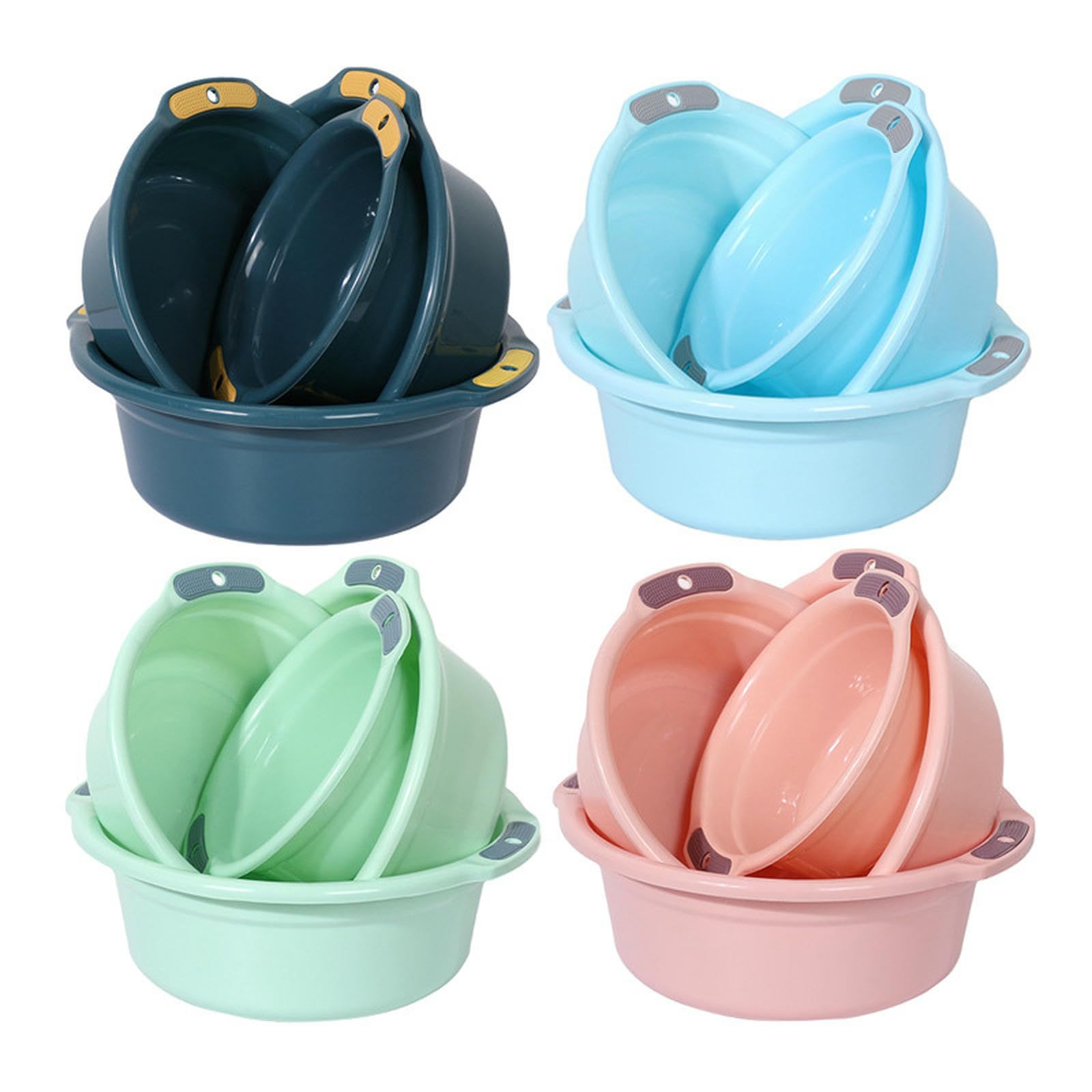Lot de 2 bassins à pieds épais simples et confortables pour la maison - Couleur unie ronde - Rose - Grande taille